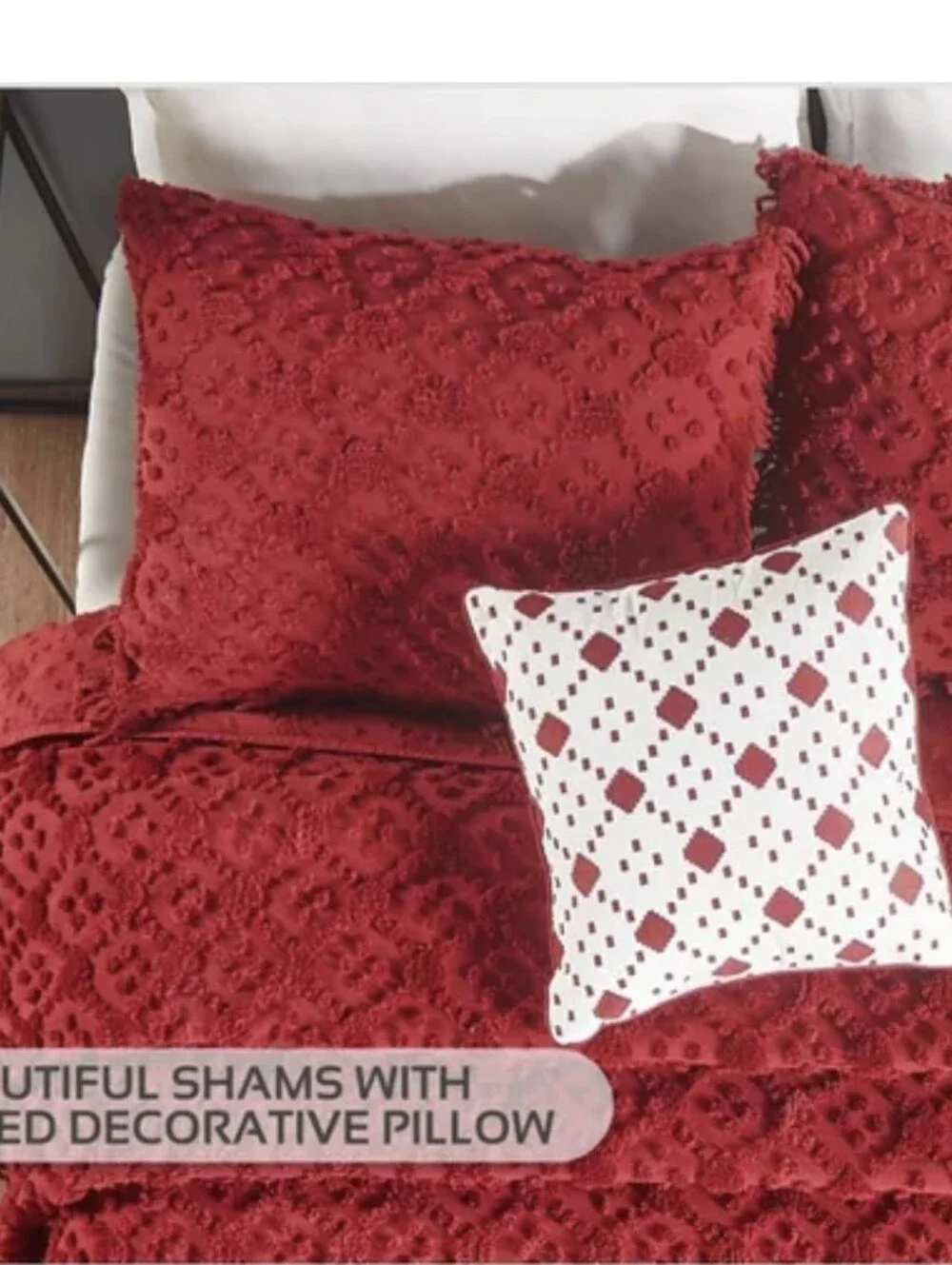 Red Crochet-Style Queen Bedspread Set - Cozy Home Bedding NEW.  JCPENNEY